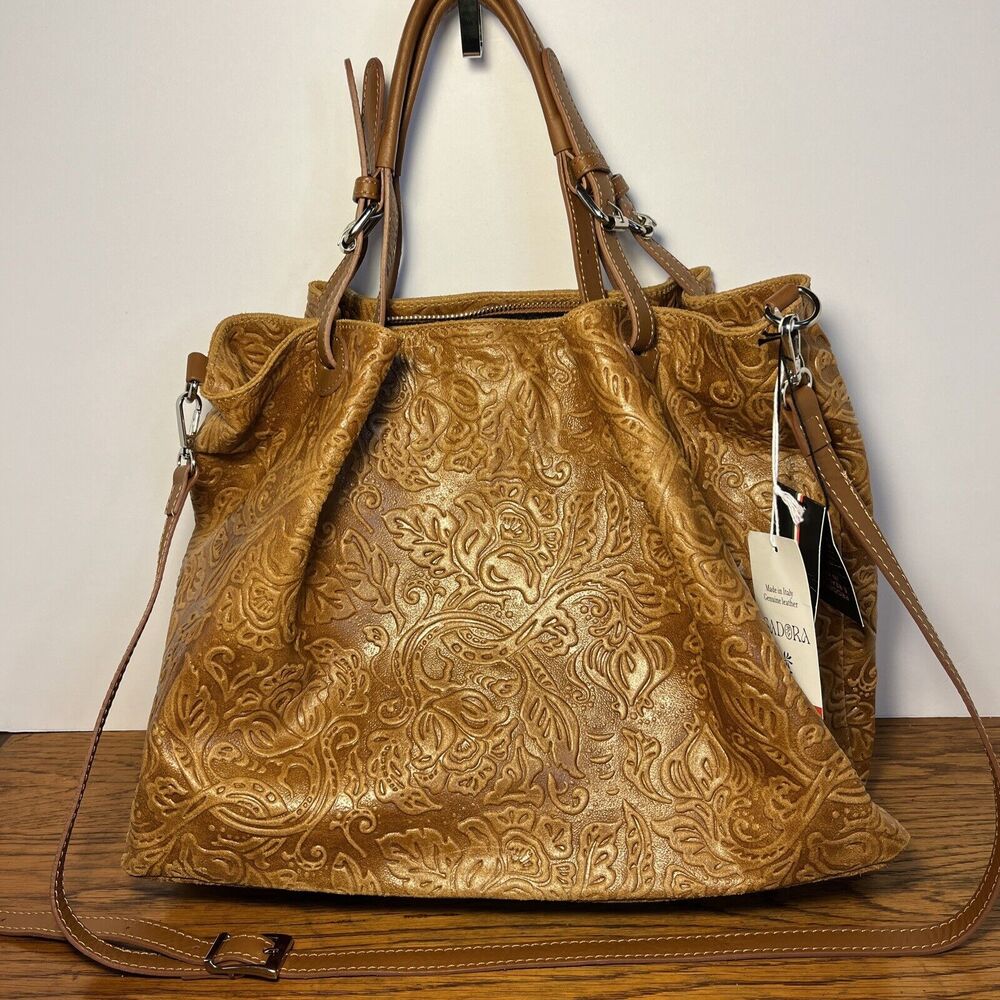 ISADORA ITALY Cuoio Tooled Genuine Leather Large Tote Bag New with Tags